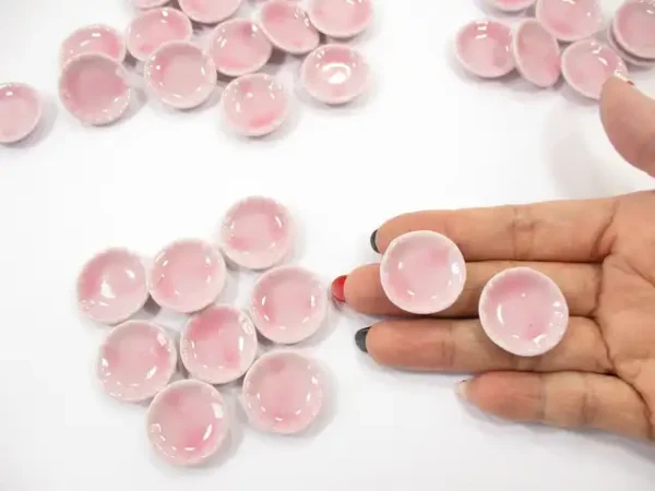 Dollhouse Miniatures Ceramic Kitchen Pink Mini Round Plate Dish 2.5cm - Image 6