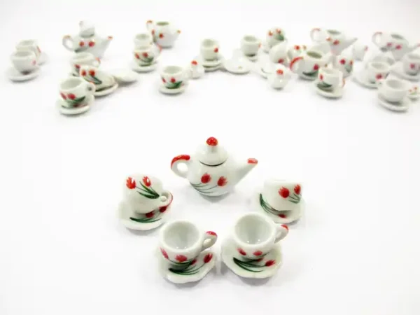 Dollhouse Miniature Ceramic 12/27 Tulip Cup Teapot Saucer Scallop Plate #S 3875 - Image 2
