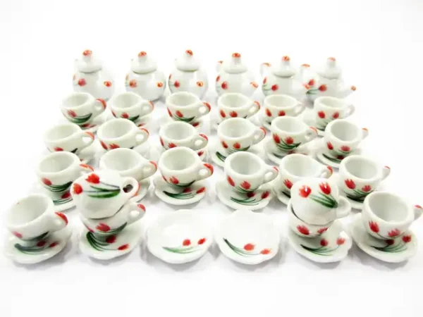 Dollhouse Miniature Ceramic 12/27 Tulip Cup Teapot Saucer Scallop Plate #S 3875 - Image 3