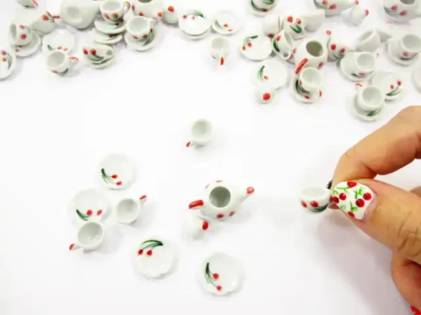 Dollhouse Miniature Ceramic 12/27 Tulip Cup Teapot Saucer Scallop Plate #S 3875 - Image 5