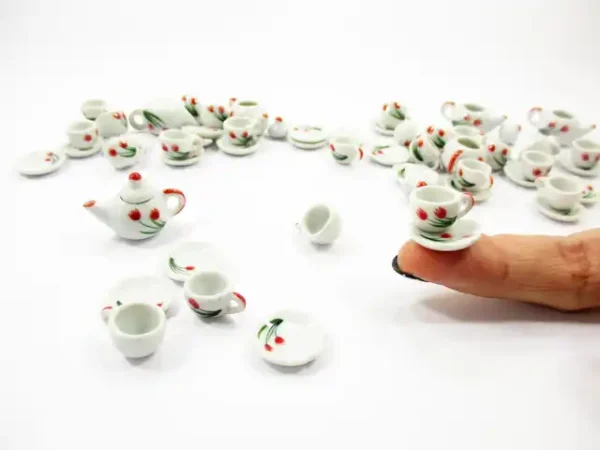 Dollhouse Miniature Ceramic 12/27 Tulip Cup Teapot Saucer Scallop Plate #S 3875 - Image 8