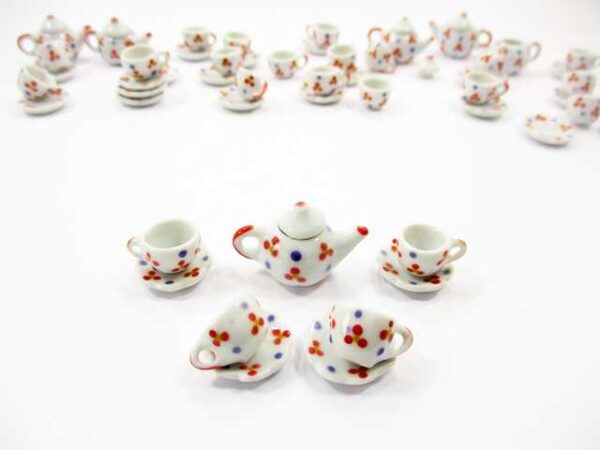 4/9 Paint Cup Teapot Saucer Scallop Plate Dollhouse Miniature Ceramic #S 3887