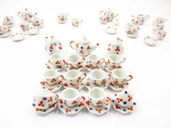 4/9 Paint Cup Teapot Saucer Scallop Plate Dollhouse Miniature Ceramic #S 3887 - Image 2
