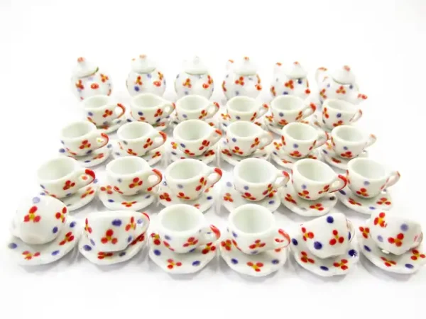 4/9 Paint Cup Teapot Saucer Scallop Plate Dollhouse Miniature Ceramic #S 3887 - Image 3