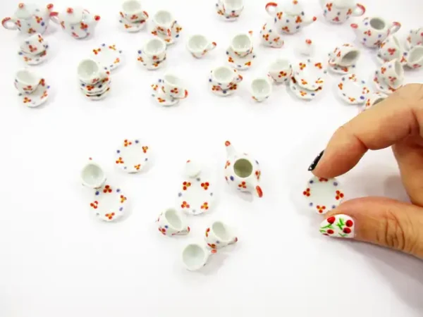 4/9 Paint Cup Teapot Saucer Scallop Plate Dollhouse Miniature Ceramic #S 3887 - Image 4