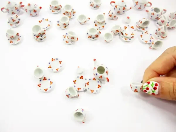 4/9 Paint Cup Teapot Saucer Scallop Plate Dollhouse Miniature Ceramic #S 3887 - Image 5