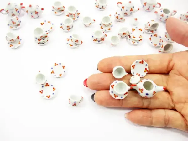 4/9 Paint Cup Teapot Saucer Scallop Plate Dollhouse Miniature Ceramic #S 3887 - Image 7