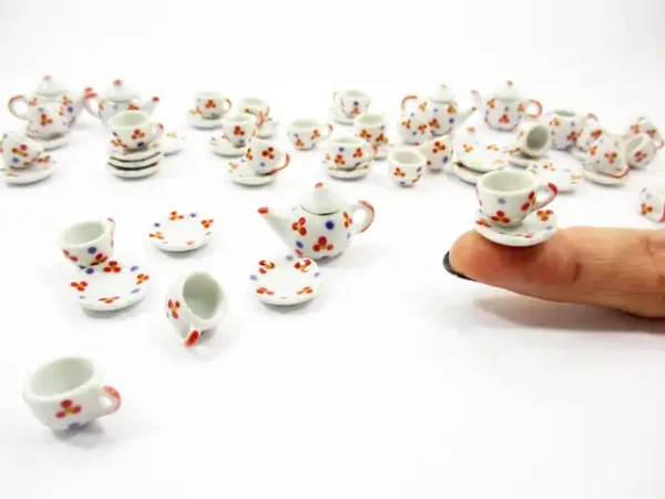 4/9 Paint Cup Teapot Saucer Scallop Plate Dollhouse Miniature Ceramic #S 3887 - Image 8