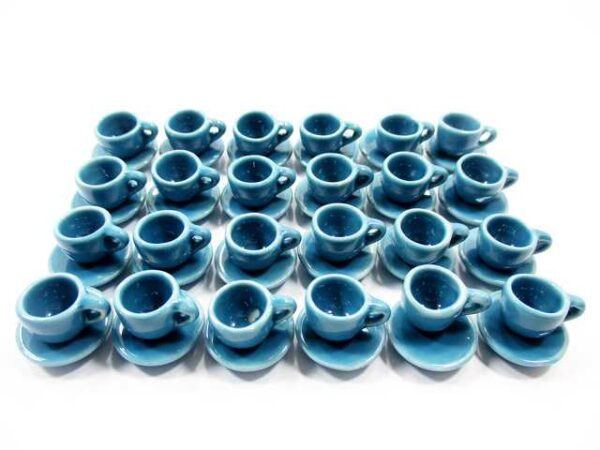 Dollhouse Miniature Blue Ceramic Coffee Tea Cup Saucer Round Plate #S