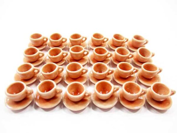 Dollhouse Miniature Salmon Ceramic Coffee Cup Saucer Round Plate #S