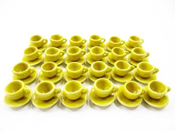 Dollhouse Miniature Yellow Ceramic Coffee Cup Saucer Round Plate #S