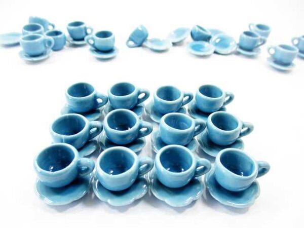 1:6 Dollhouse Miniature Ceramic Blue Coffee Cup Saucer Scallop Plate #M