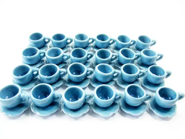 1:6 Dollhouse Miniature Ceramic Blue Coffee Cup Saucer Scallop Plate #M - Image 3