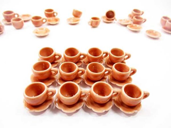 1:6 Dollhouse Miniature Ceramic Salmon Coffee Cup Saucer Scallop Plate #M