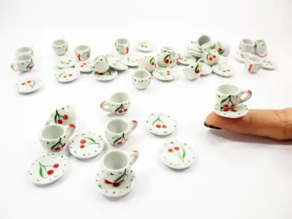 1:6 Dollhouse Miniature Ceramic Cherry Paint Cup Saucer Round Plate #M - Image 6