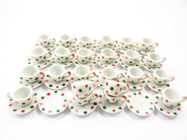 Dollhouse Miniature Ceramic Christmas Coffee Tea Cup Saucer Round Plate #S