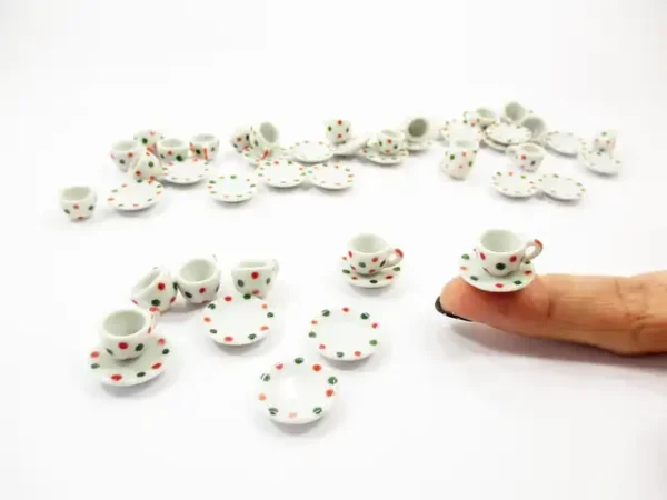 Dollhouse Miniature Ceramic Christmas Coffee Tea Cup Saucer Round Plate #S - Image 6