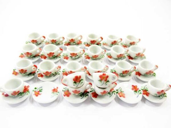 Dollhouse Miniature Ceramic Flower Paint Cup Saucer Round Plate #S