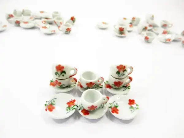 Dollhouse Miniature Ceramic Flower Paint Cup Saucer Round Plate #S - Image 2