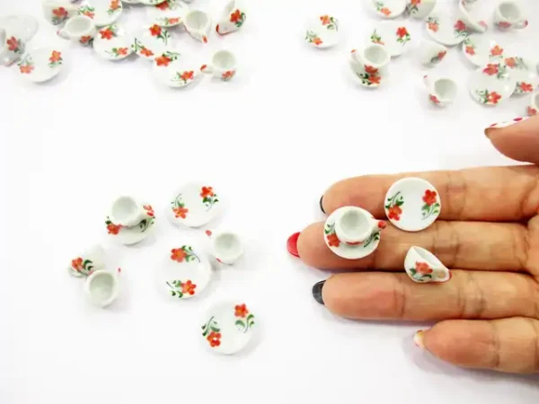 Dollhouse Miniature Ceramic Flower Paint Cup Saucer Round Plate #S - Image 5