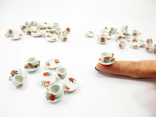 Dollhouse Miniature Ceramic Flower Paint Cup Saucer Round Plate #S - Image 6