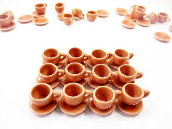 1:6 Dollhouse Miniature Ceramic Salmon Coffee Cup Saucer Round Plate #M