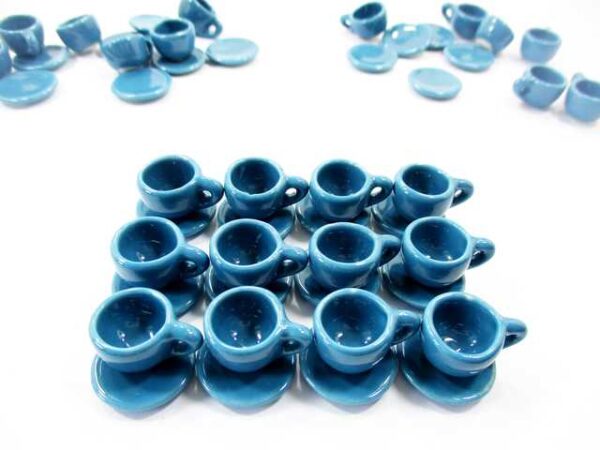 1:6 Dollhouse Miniature Ceramic Blue Coffee Tea Cup Saucer Round Plate #M
