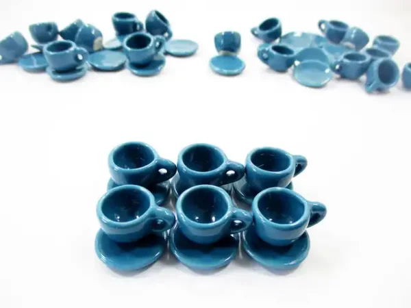 1:6 Dollhouse Miniature Ceramic Blue Coffee Tea Cup Saucer Round Plate #M - Image 2