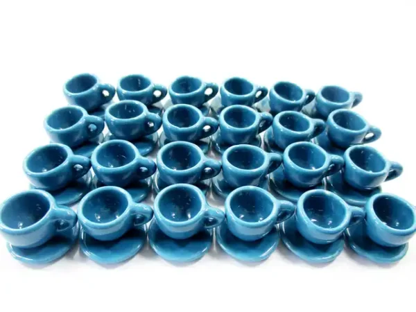 1:6 Dollhouse Miniature Ceramic Blue Coffee Tea Cup Saucer Round Plate #M - Image 3
