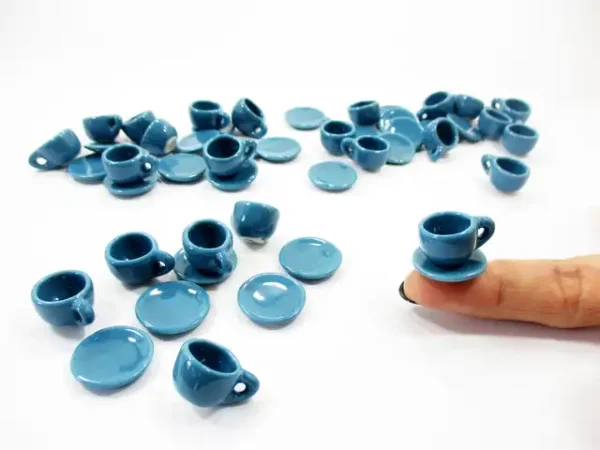 1:6 Dollhouse Miniature Ceramic Blue Coffee Tea Cup Saucer Round Plate #M - Image 7