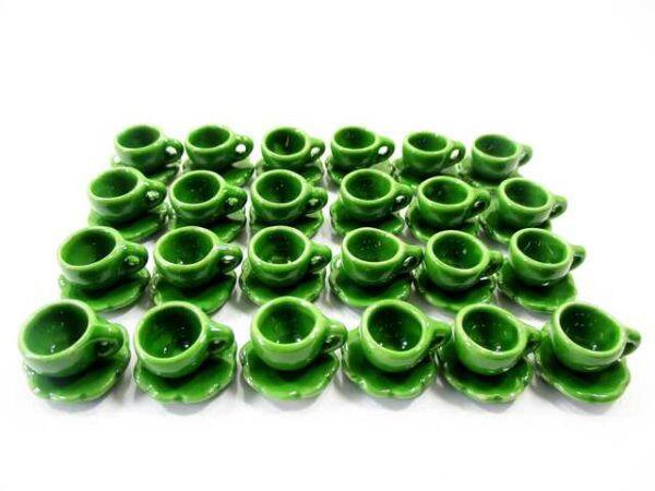 Dollhouse Miniature Ceramic Green Coffee Cup Saucer Scallop Plate #S