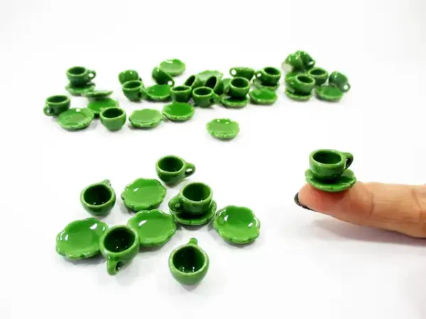Dollhouse Miniature Ceramic Green Coffee Cup Saucer Scallop Plate #S - Image 6