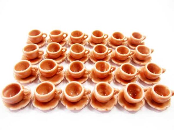 Dollhouse Miniature Ceramic Salmon Coffee Cup Saucer Scallop Plate #S