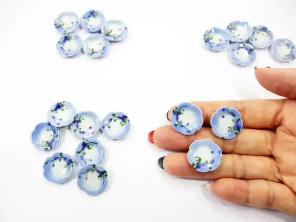 10x20mm Orchid Flower Paint Scallop Plate Dish Dollhouse Miniature Ceramic 12946 - Image 5