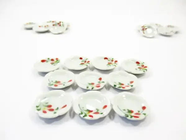 10x20mm Red Orchid Flower Scallop Plate Dish Dollhouse Miniature Ceramic 12950 - Image 2