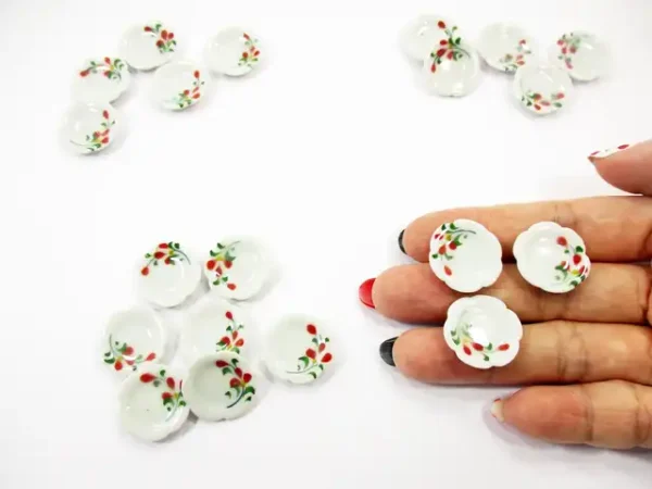 10x20mm Red Orchid Flower Scallop Plate Dish Dollhouse Miniature Ceramic 12950 - Image 5