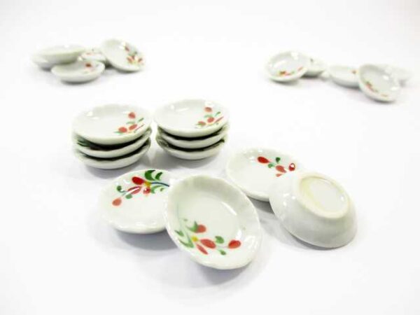10x25mm Red Orchid Flower Paint Plate Dish Dollhouse Miniature Ceramic 12975