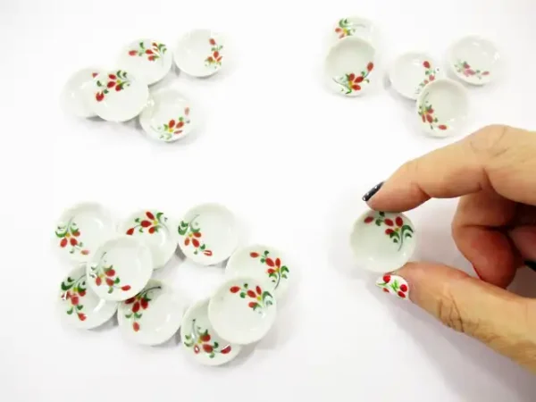 10x25mm Red Orchid Flower Paint Plate Dish Dollhouse Miniature Ceramic 12975 - Image 4