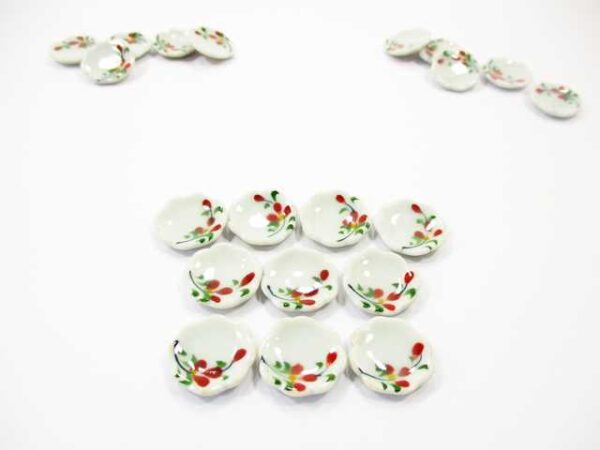 10x15mm Red Orchid Flower Scallop Plate Dish Dollhouse Miniature Ceramic 12980