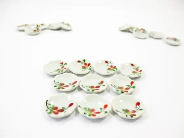10x15mm Red Orchid Flower Scallop Plate Dish Dollhouse Miniature Ceramic 12980 - Image 2