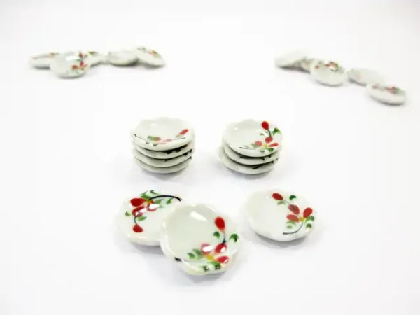 10x15mm Red Orchid Flower Scallop Plate Dish Dollhouse Miniature Ceramic 12980 - Image 3
