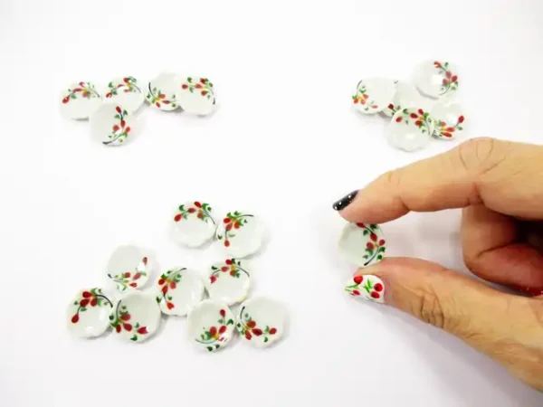 10x15mm Red Orchid Flower Scallop Plate Dish Dollhouse Miniature Ceramic 12980 - Image 4
