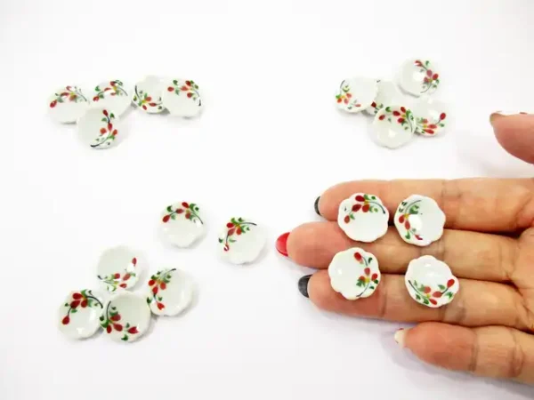 10x15mm Red Orchid Flower Scallop Plate Dish Dollhouse Miniature Ceramic 12980 - Image 5