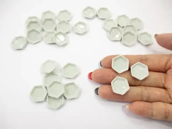 Mini White Hexagonal Plate Dish Dollhouse Miniature Kitchenware Ceramic - Image 6