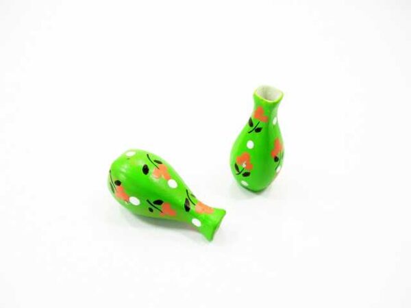 Dollhouse Ceramic Miniature 2 Vase Green Paint Flower Plant Accessories 14860