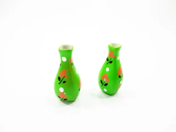 Dollhouse Ceramic Miniature 2 Vase Green Paint Flower Plant Accessories 14860 - Image 3