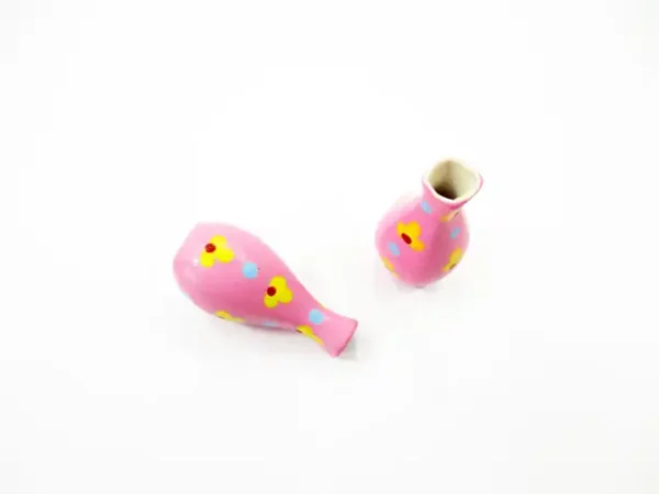 Dollhouse Ceramic Miniature 2 Vase Pink Paint Flower Plant Accessories 14862 - Image 2
