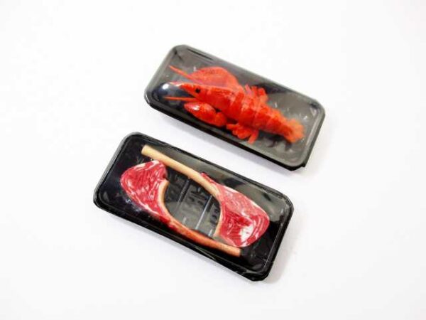 Dollhouse Miniature Food 2 Lobster Raw Tomahawk Meat Tray Supermarket Pack 16733