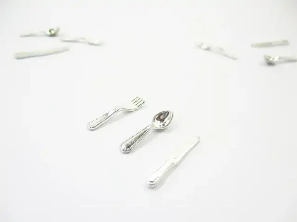 Metal Sliver Flatware Dollhouse Miniature Accessories Spoon Fork Knife - Image 2