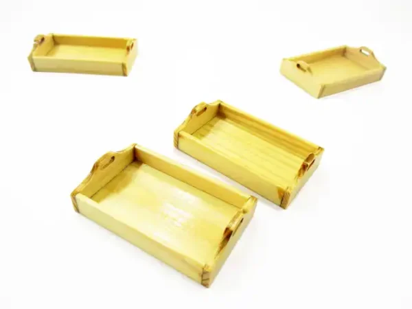 Dollhouse Miniatures 2 Empty Square Wooden Food Serving Tray Supply Charms 15680 - Image 2